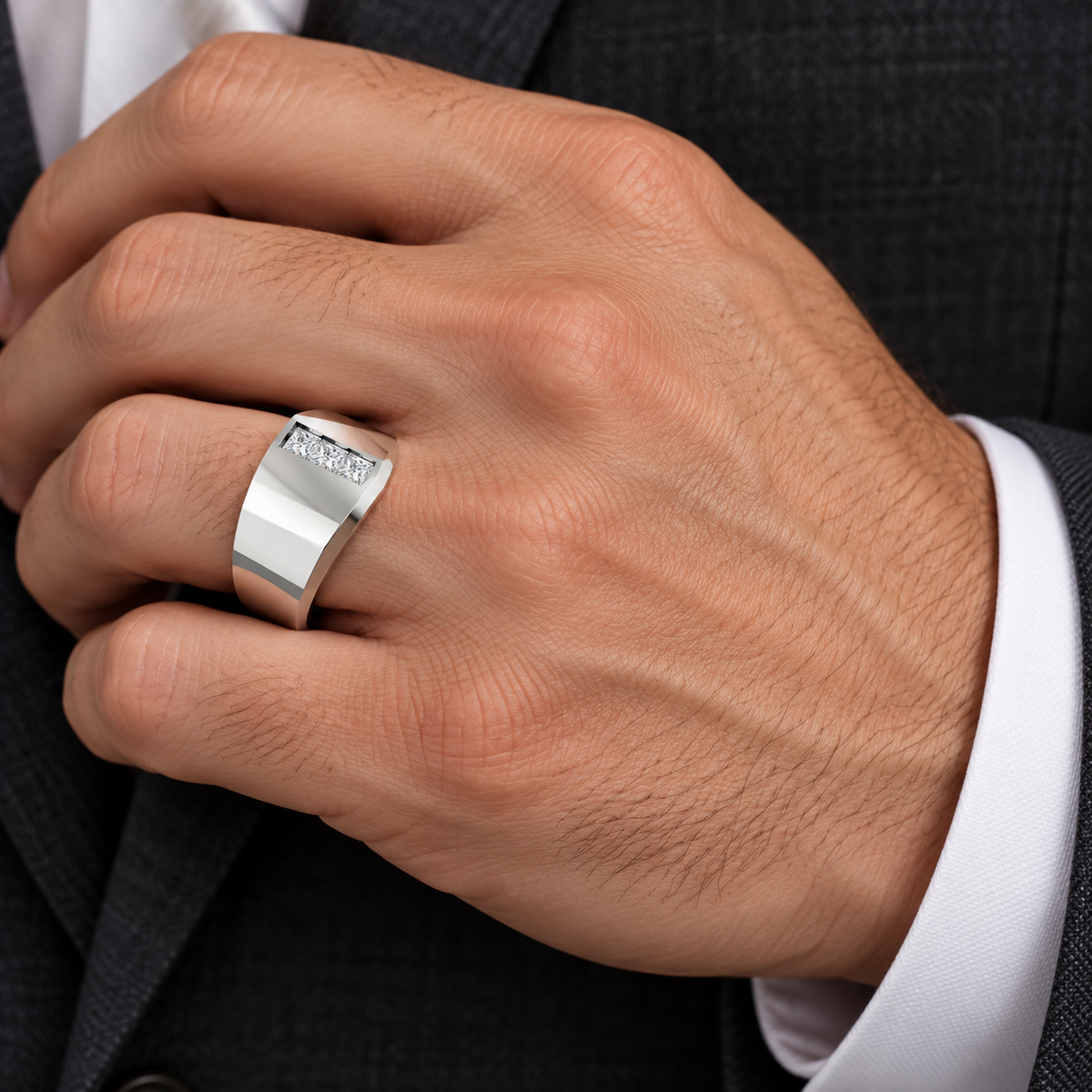 Men's 1/2 CTW Lab-Grown Diamond Band – 126610 — 14K White Gold, on-hand view
