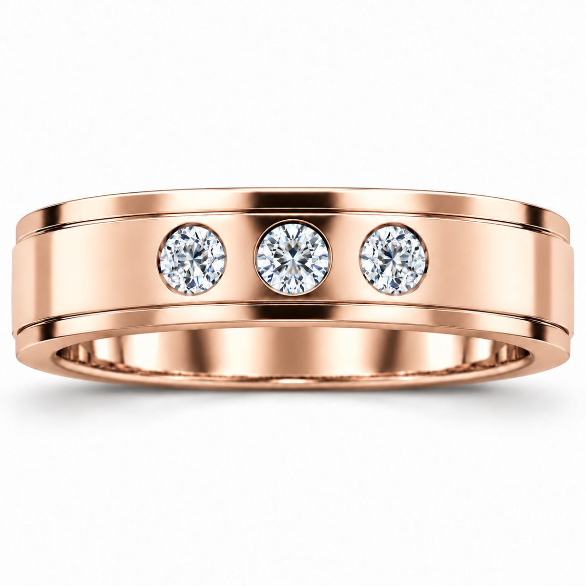 Men's 1/4 CTW Lab-Grown Diamond Stepped-Edge Comfort-Fit Band – 126740 — 14K Rose Gold, front view