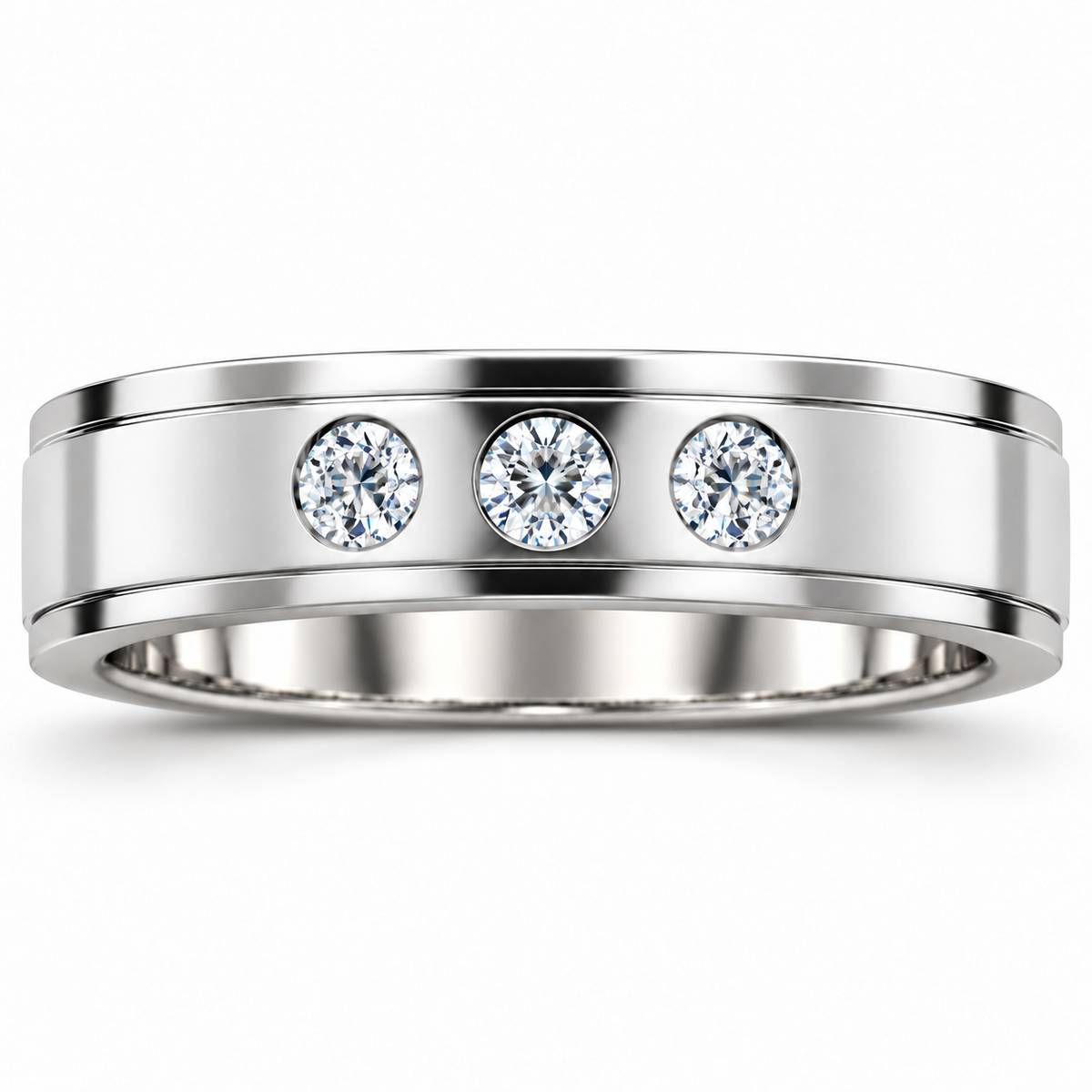 Men's 1/4 CTW Lab-Grown Diamond Stepped-Edge Comfort-Fit Band – 126740 — 14K White Gold, front view