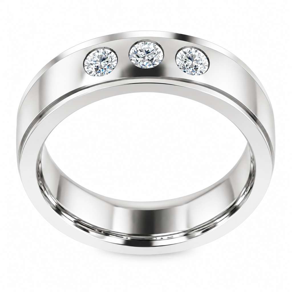 Men's 1/4 CTW Lab-Grown Diamond Stepped-Edge Comfort-Fit Band – 126740 — 14K White Gold, profile view
