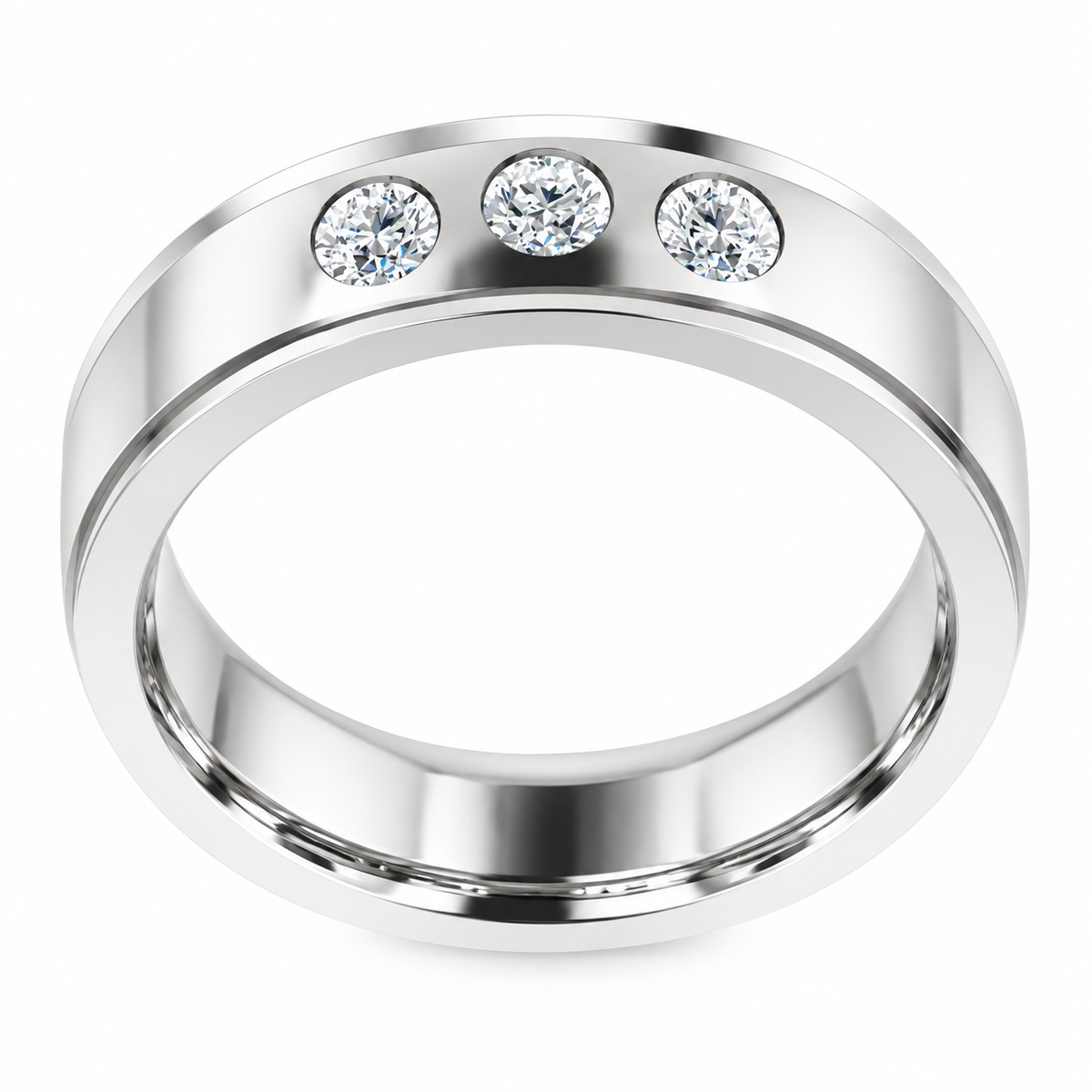 Men's 1/4 CTW Lab-Grown Diamond Stepped-Edge Comfort-Fit Band – 126740 — 14K White Gold, profile view
