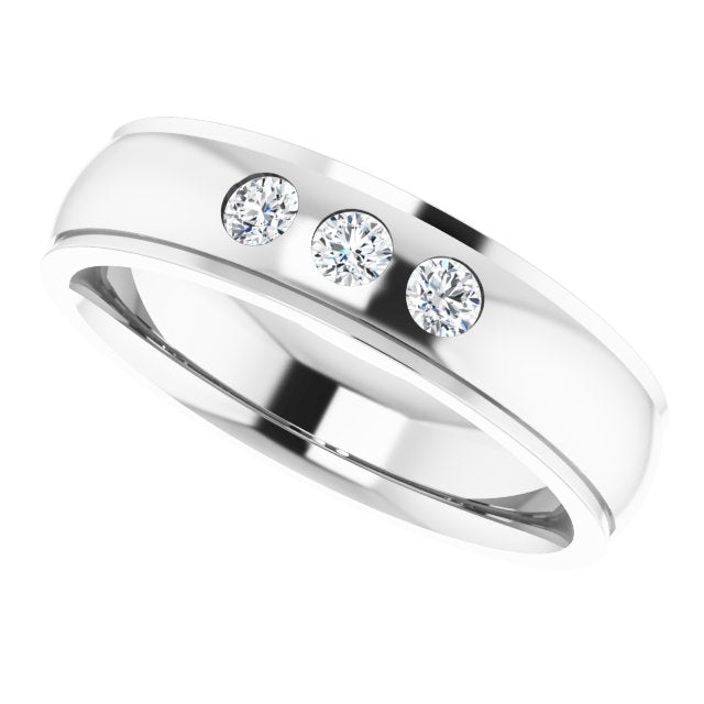 Men's 1/4 CTW Lab-Grown Diamond Stepped-Edge Comfort-Fit Band – 126740 — 14K White Gold, side view