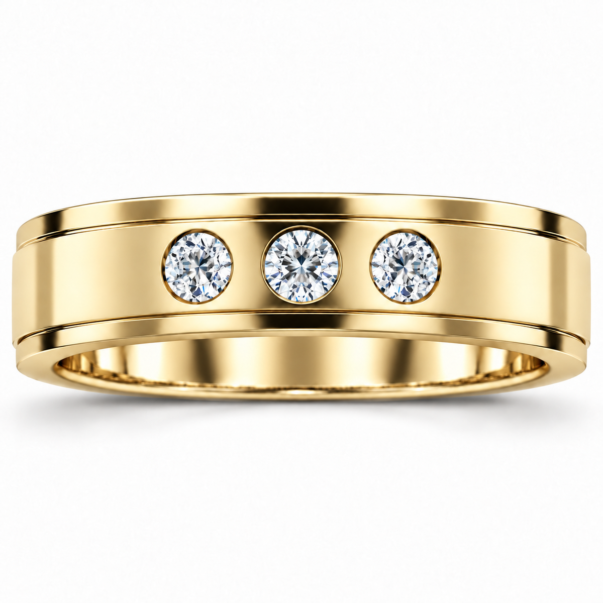 Men's 1/4 CTW Lab-Grown Diamond Stepped-Edge Comfort-Fit Band – 126740 — 14K Yellow Gold, front view