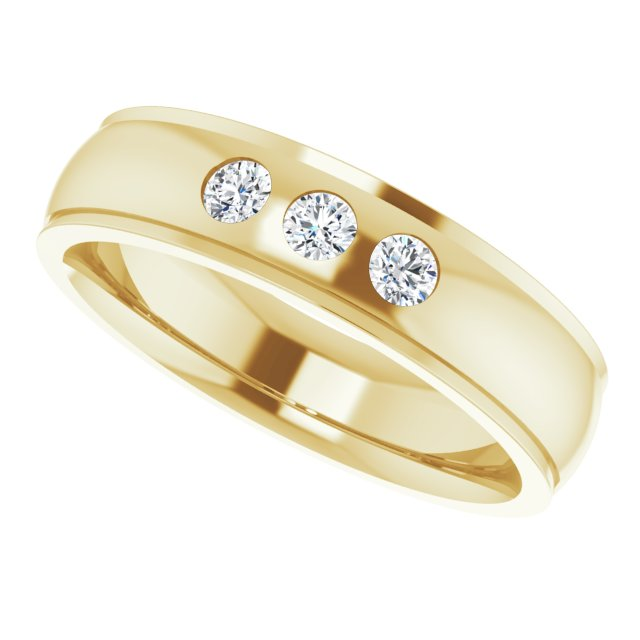 Men's 1/4 CTW Lab-Grown Diamond Stepped-Edge Comfort-Fit Band – 126740 — 14K Yellow Gold, side view