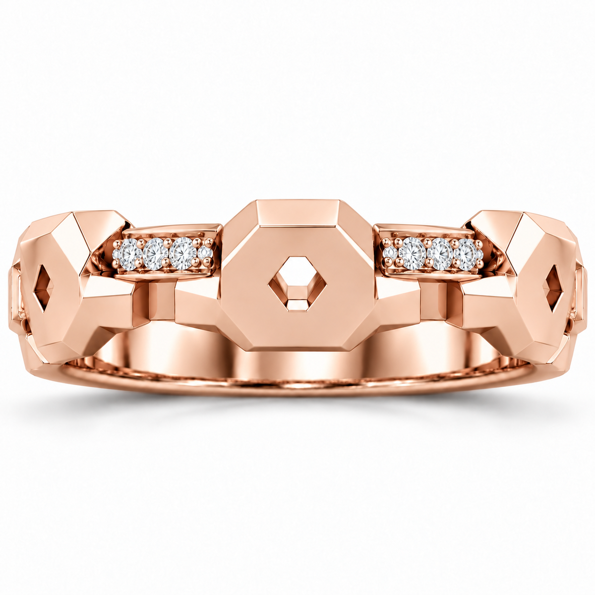 Men's 1/5 CTW Lab-Grown Diamond Geometric Link Band – 126784 — 14K Rose Gold, front view