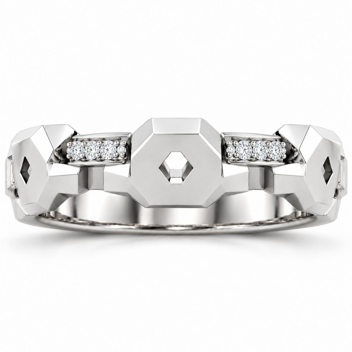 Men's 1/5 CTW Lab-Grown Diamond Geometric Link Band – 126784 — 14K White Gold, front view