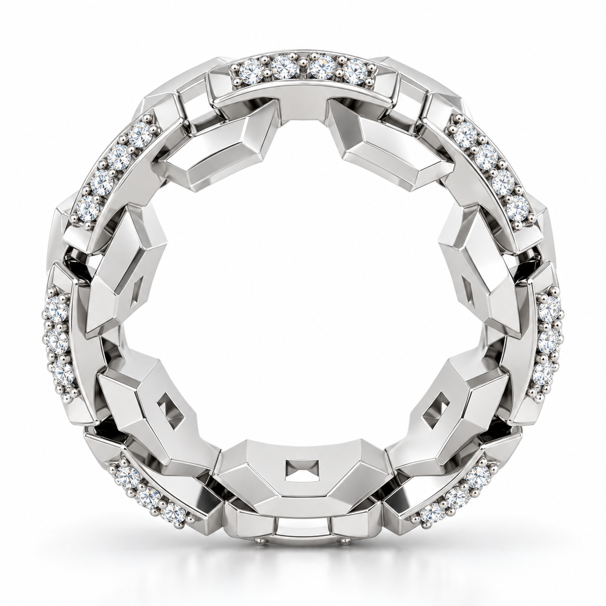 Men's 1/5 CTW Lab-Grown Diamond Geometric Link Band — 14K White Gold, profile view