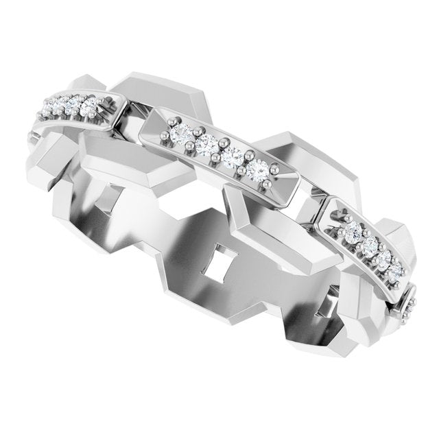 Men's 1/5 CTW Lab-Grown Diamond Geometric Link Band — 14K White Gold, side view