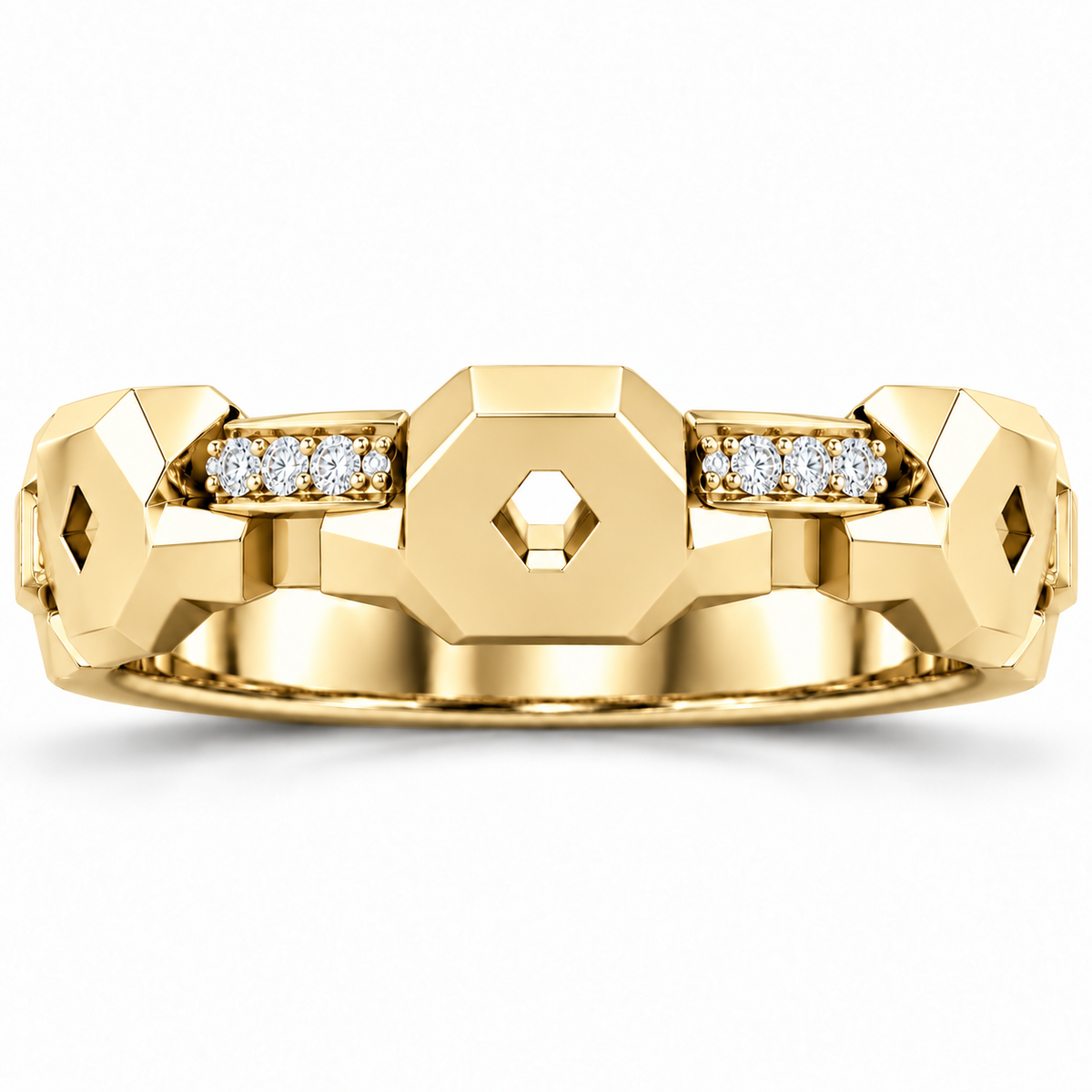 Men's 1/5 CTW Lab-Grown Diamond Geometric Link Band – 126784 — 14K Yellow Gold, front view