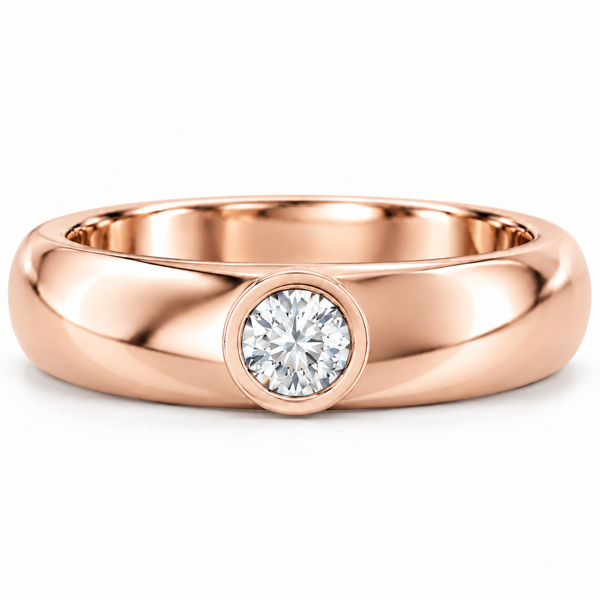 Men's 1/4 CT Lab-Grown Diamond Bezel-Set Solitaire Band – 126800 — 14K Rose Gold, front view