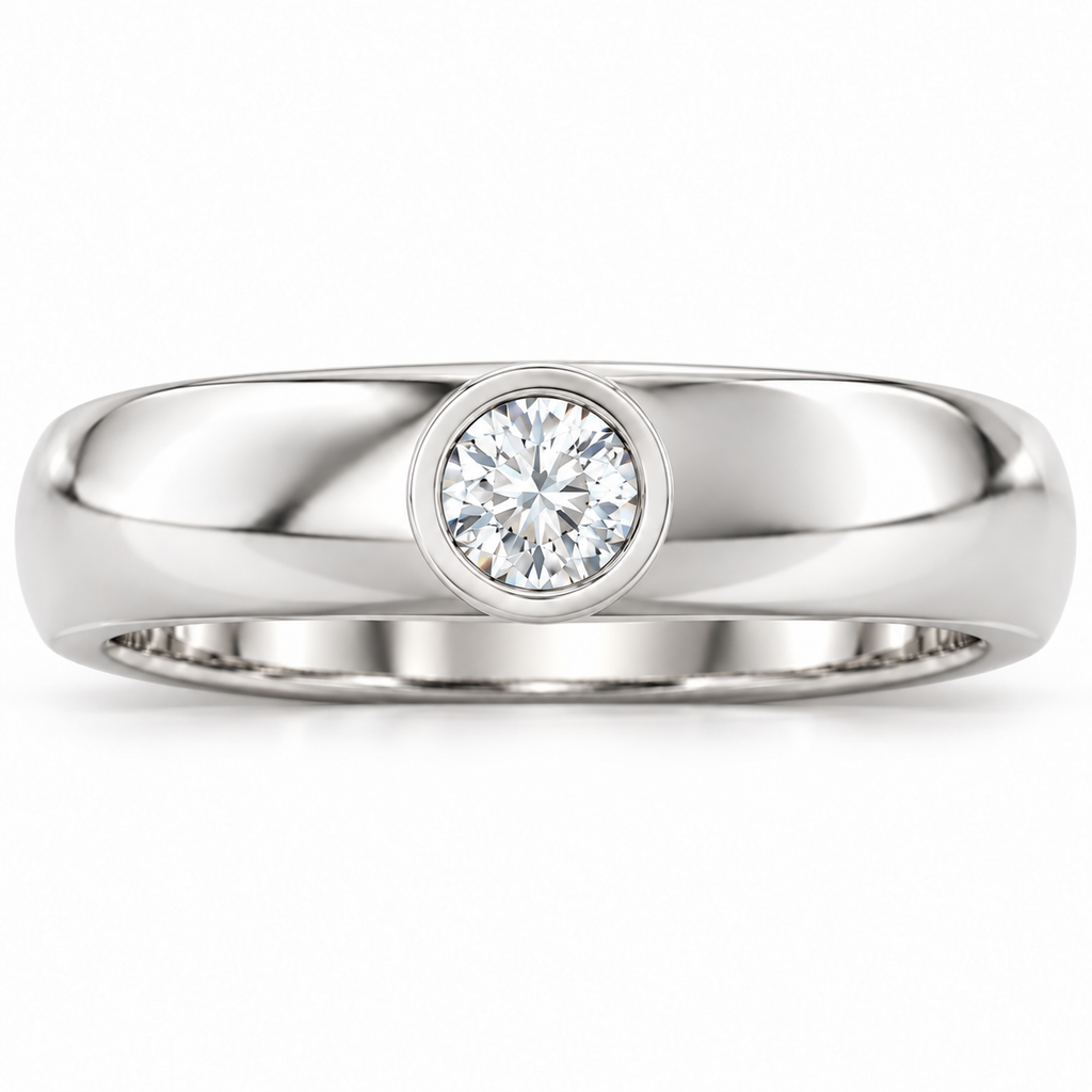 Men's 1/4 CT Lab-Grown Diamond Bezel-Set Solitaire Band – 126800 — 14K White Gold, front view