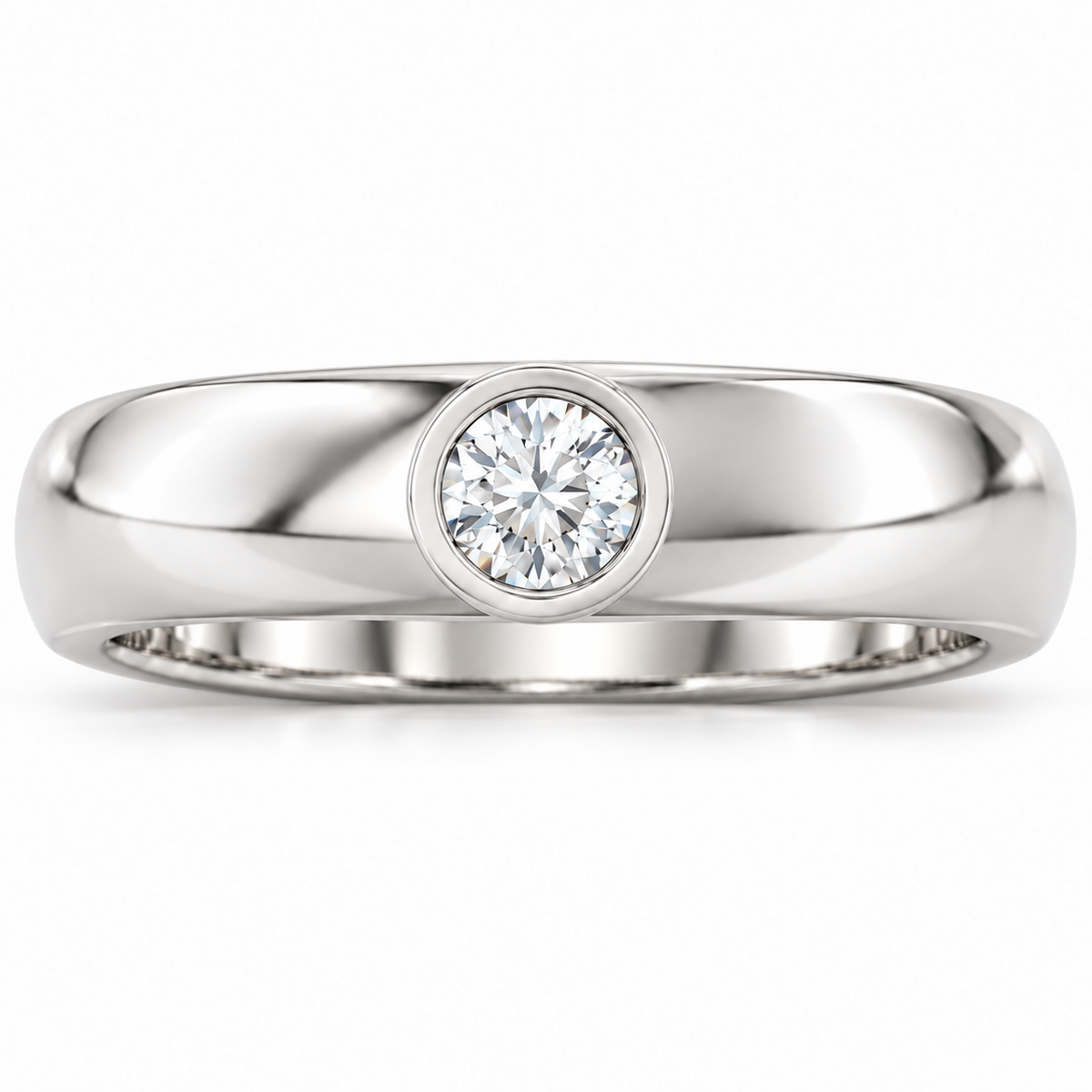 Men's 1/4 CT Lab-Grown Diamond Bezel-Set Solitaire Band – 126800 — 14K White Gold, front view