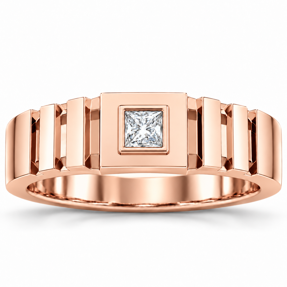 Men's 1/6 CT Lab-Grown Diamond Geometric Solitaire Band — 14K Rose Gold, front view