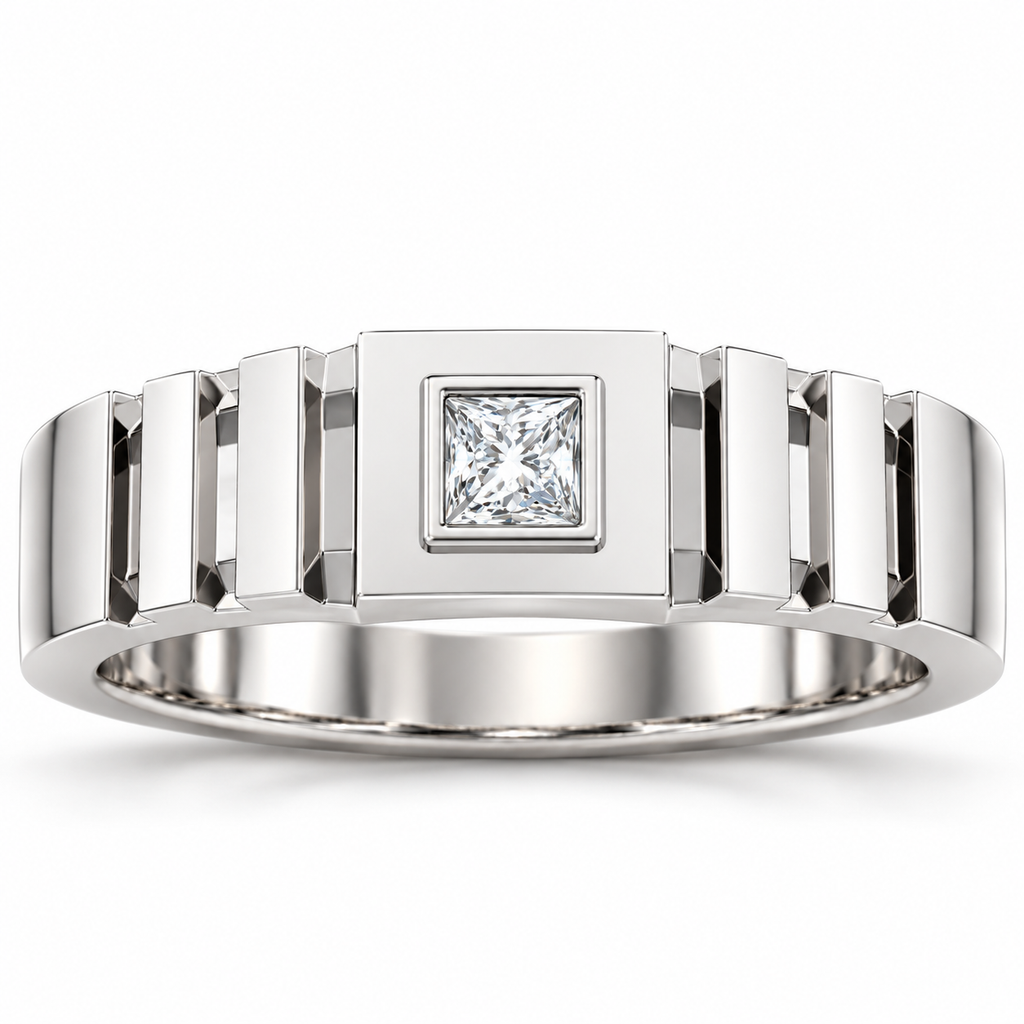 Men's 1/6 CT Lab-Grown Diamond Geometric Solitaire Band — 14K White Gold, front view