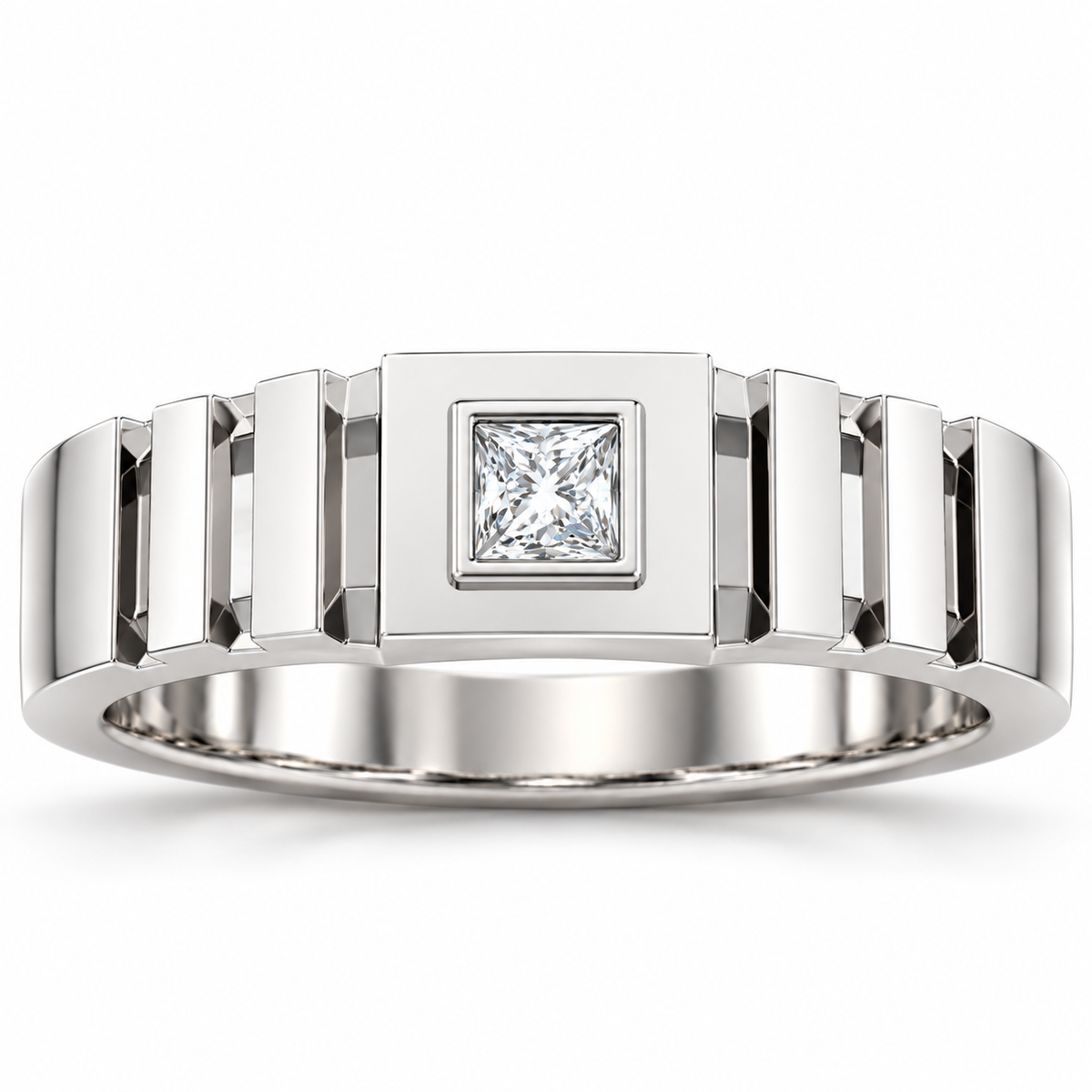 Men's 1/6 CT Lab-Grown Diamond Geometric Solitaire Band — 14K White Gold, front view