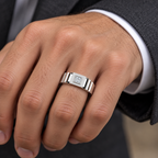 Men's 1/6 CT Lab-Grown Diamond Geometric Solitaire Band — 14K White Gold, on-hand view