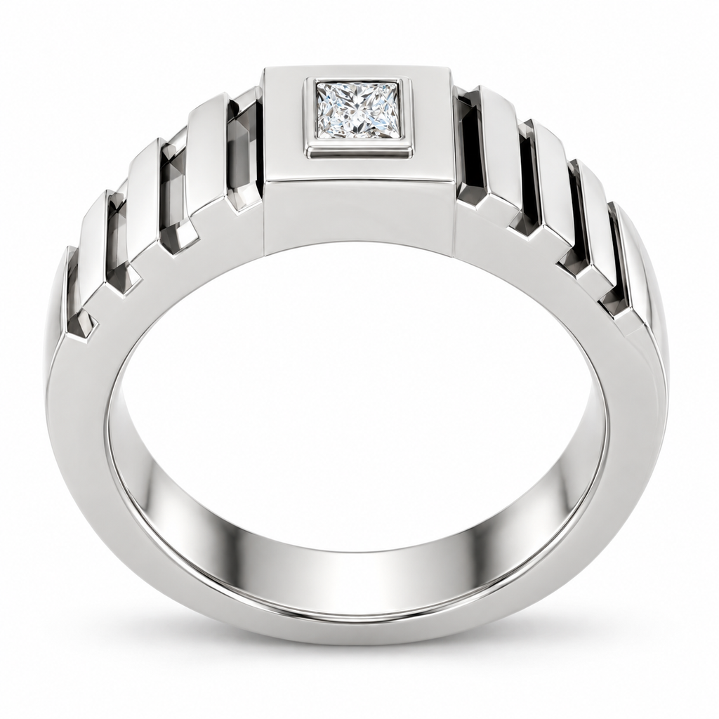 Men's 1/6 CT Lab-Grown Diamond Geometric Solitaire Band — 14K White Gold, profile view
