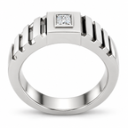 Men's 1/6 CT Lab-Grown Diamond Geometric Solitaire Band — 14K White Gold, profile view