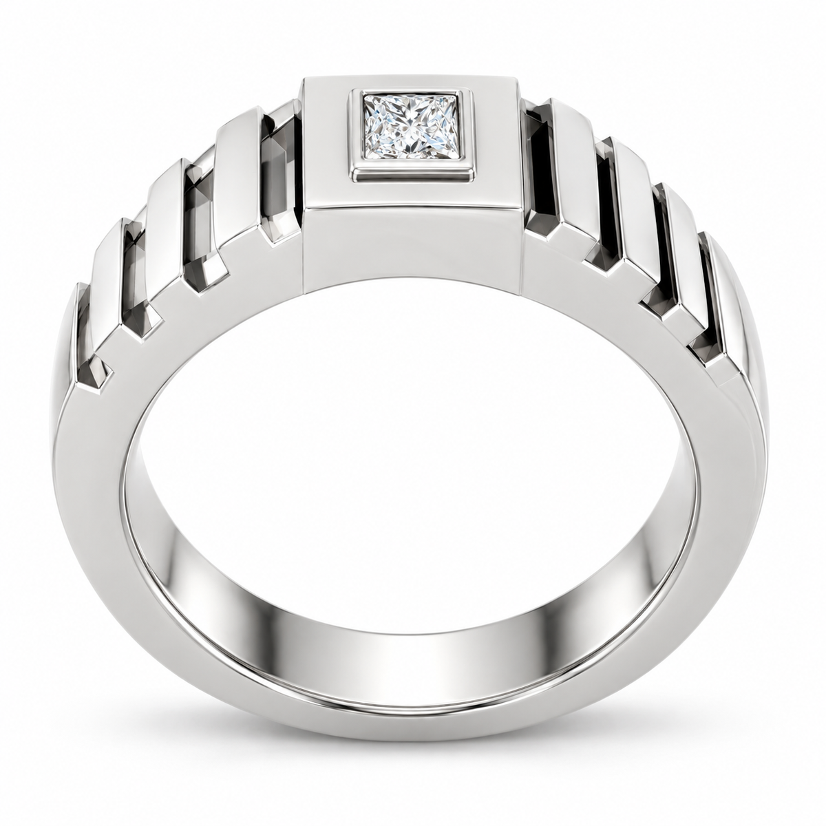 Men's 1/6 CT Lab-Grown Diamond Geometric Solitaire Band — 14K White Gold, profile view