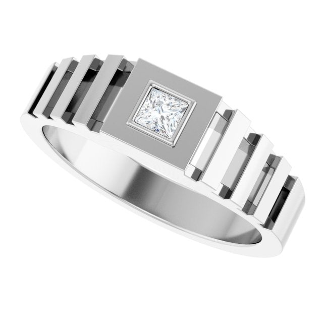 Men's 1/6 CT Lab-Grown Diamond Geometric Solitaire Band — 14K White Gold, side view