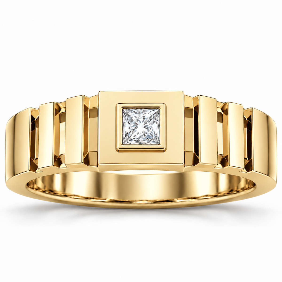 Men's 1/6 CT Lab-Grown Diamond Geometric Solitaire Band — 14K Yellow Gold, front view