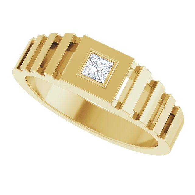 Men's 1/6 CT Lab-Grown Diamond Geometric Solitaire Band — 14K Yellow Gold, side view