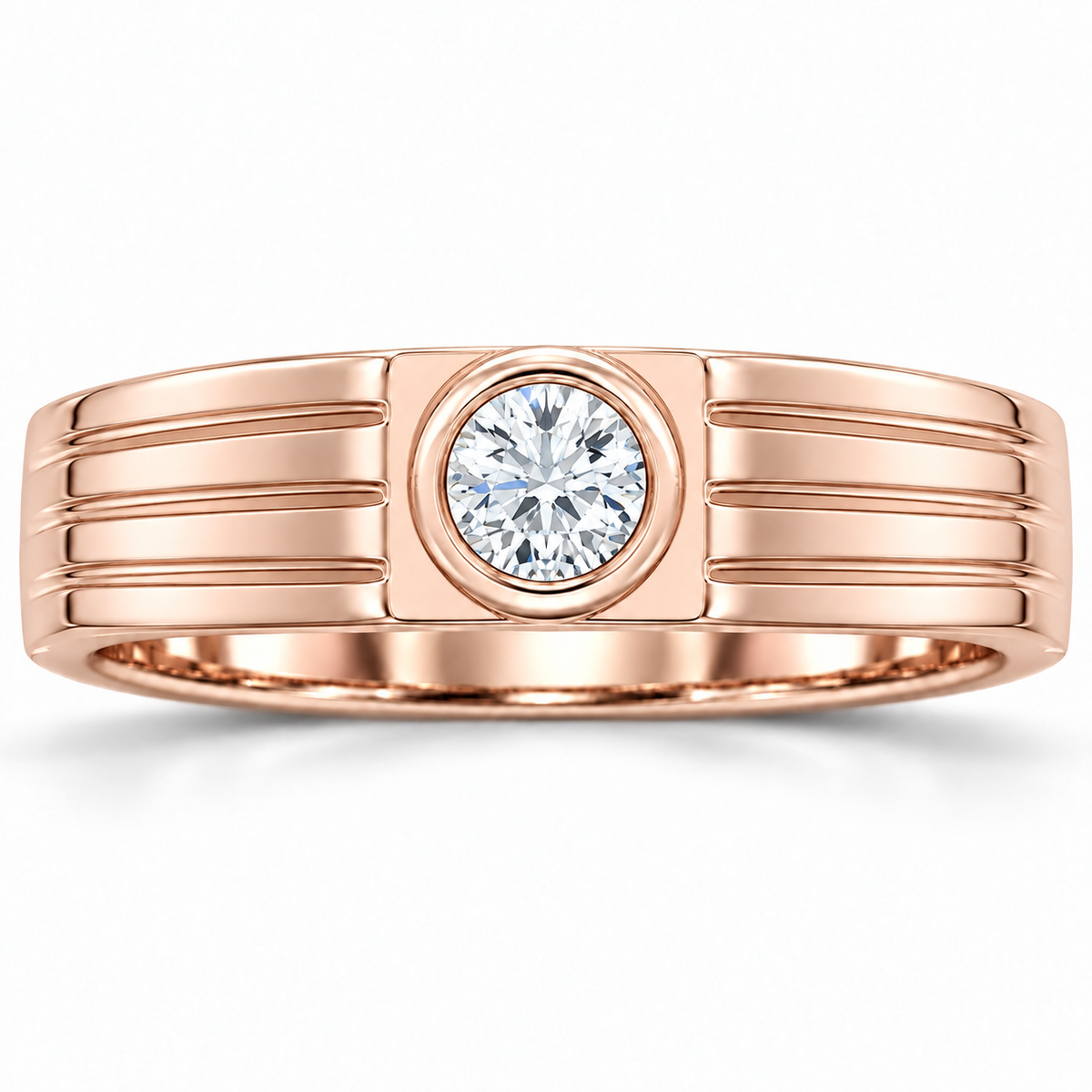 Men's 1/4 CT Lab-Grown Diamond Solitaire Band – 126866 — 14K Rose Gold, front view