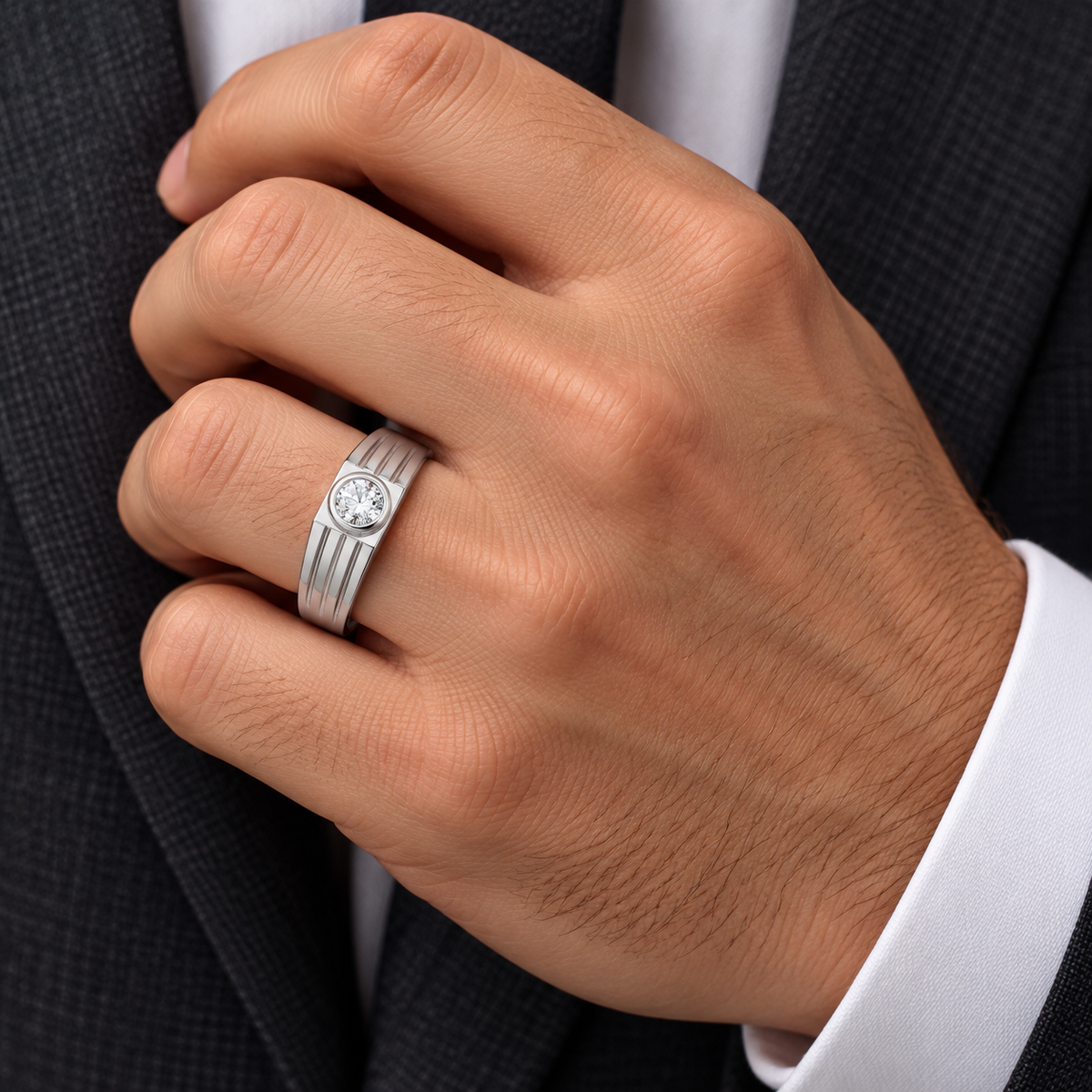 Men's 1/4 CT Lab-Grown Diamond Solitaire Band – 126866 — 14K White Gold, on-hand view