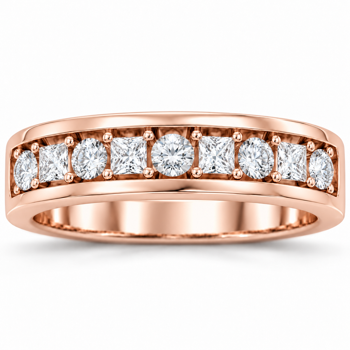 Men's 1 1/3 CTW Lab-Grown Diamond Alternating Round & Princess Band — 14K Rose Gold, front view