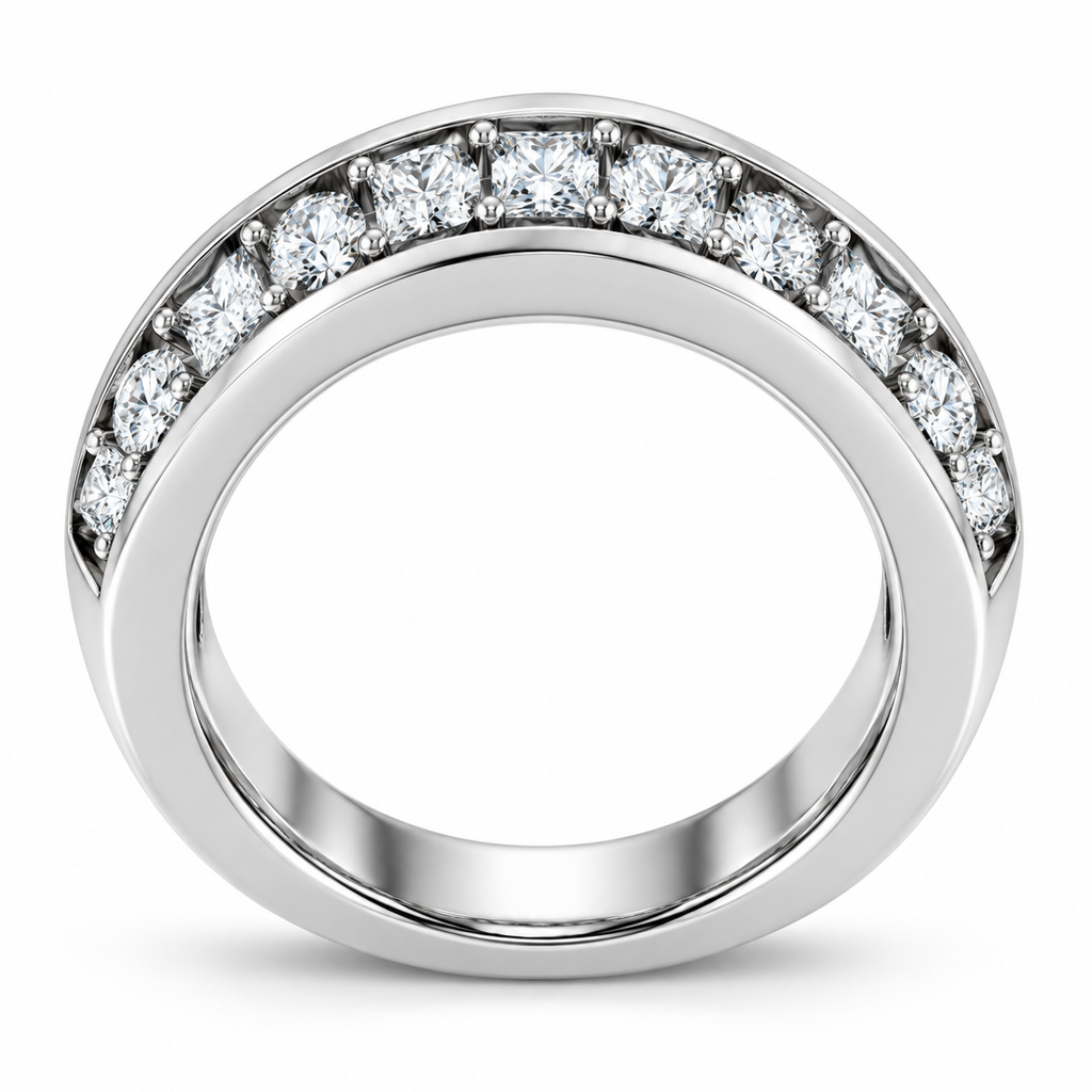 Men's 1 1/3 CTW Lab-Grown Diamond Alternating Round & Princess Band — 14K White Gold, profile view