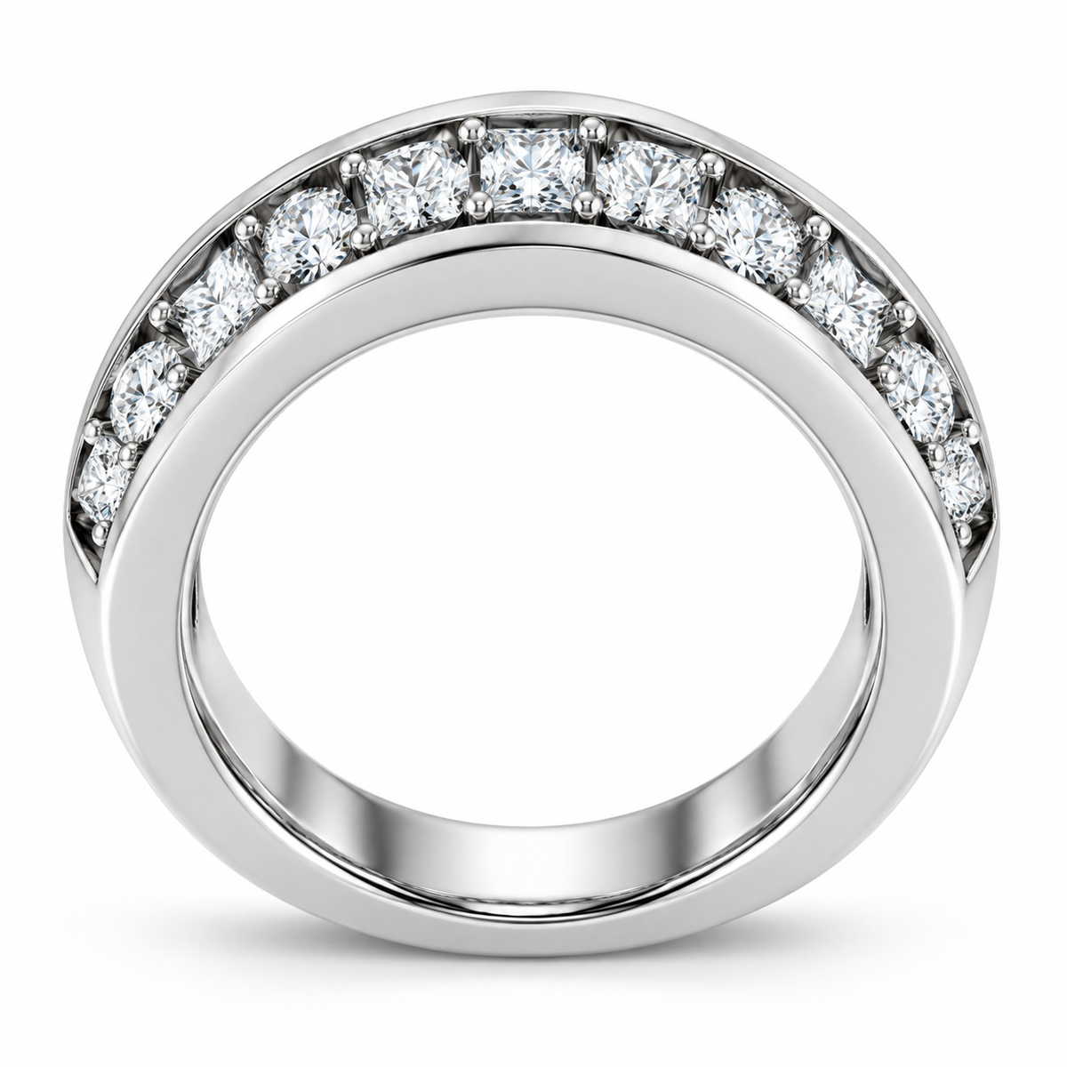 Men's 1 1/3 CTW Lab-Grown Diamond Alternating Round & Princess Band — 14K White Gold, profile view