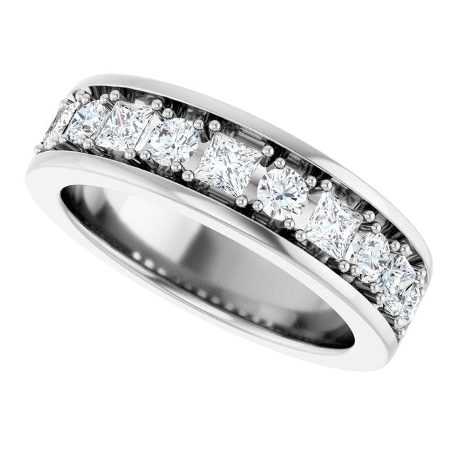 Men's 1 1/3 CTW Lab-Grown Diamond Alternating Round & Princess Band — 14K White Gold, side view