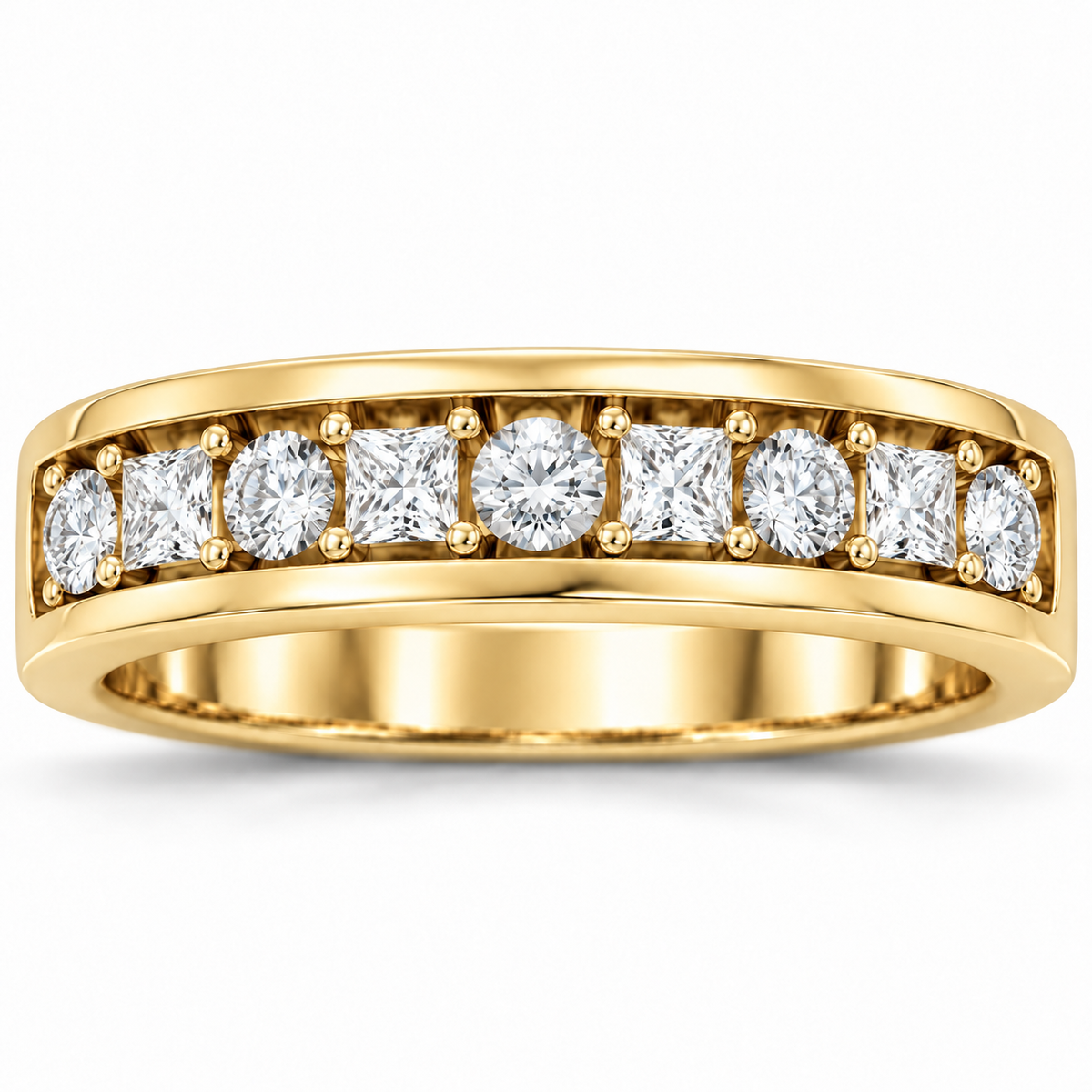 Men's 1 1/3 CTW Lab-Grown Diamond Alternating Round & Princess Band — 14K Yellow Gold, front view
