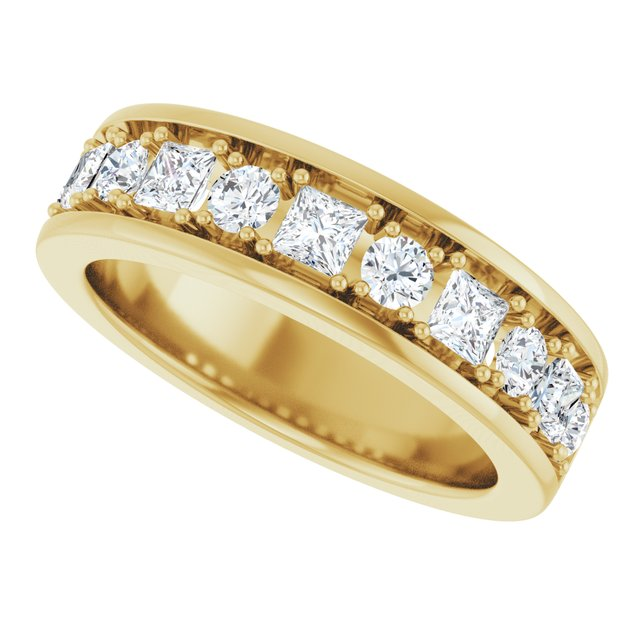Men's 1 1/3 CTW Lab-Grown Diamond Alternating Round & Princess Band — 14K Yellow Gold, side view