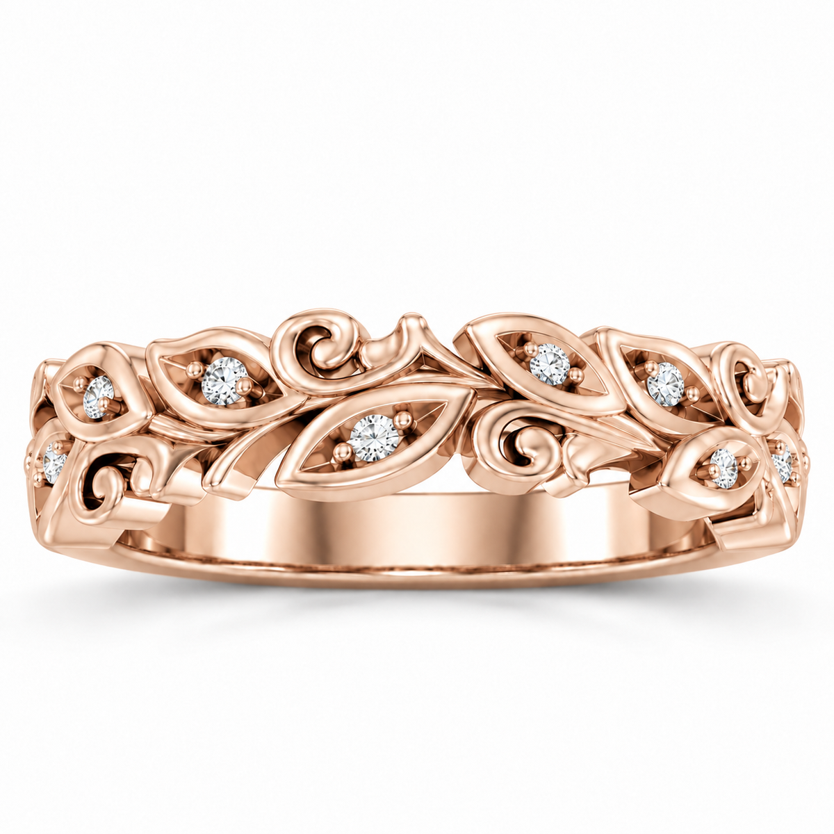 Men's 0.05 CTW Lab-Grown Diamond Floral Scroll Band – 126875 — 14K Rose Gold, front view