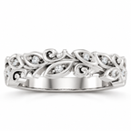 Men's 0.05 CTW Lab-Grown Diamond Floral Scroll Band – 126875 — 14K White Gold, front view