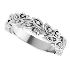 Men's 0.05 CTW Lab-Grown Diamond Floral Scroll Band — 14K White Gold, side view
