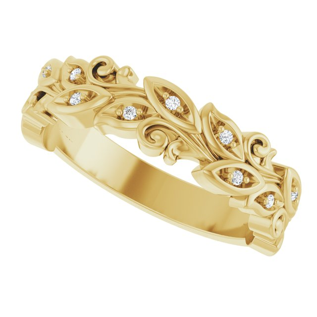 Men's 0.05 CTW Lab-Grown Diamond Floral Scroll Band — 14K Yellow Gold, side view