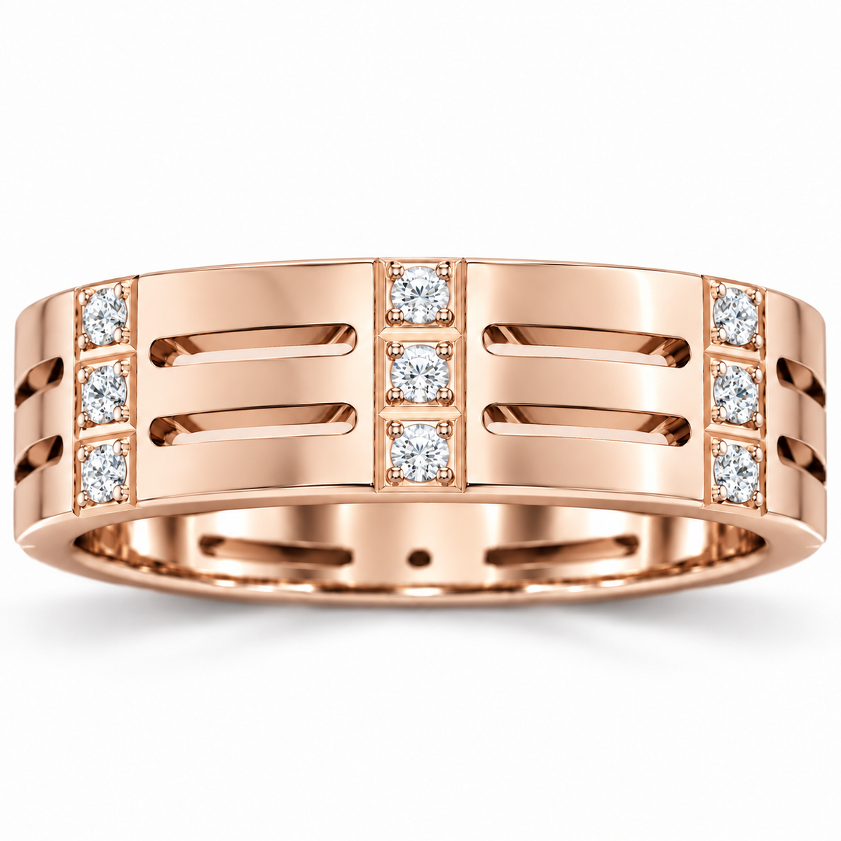 Men's Lab-Grown Diamond Patterned Eternity Band — 14K Rose Gold, front view