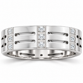 Men's Lab-Grown Diamond Patterned Eternity Band — 14K White Gold, front view