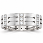 Men's Lab-Grown Diamond Patterned Eternity Band — 14K White Gold, front view