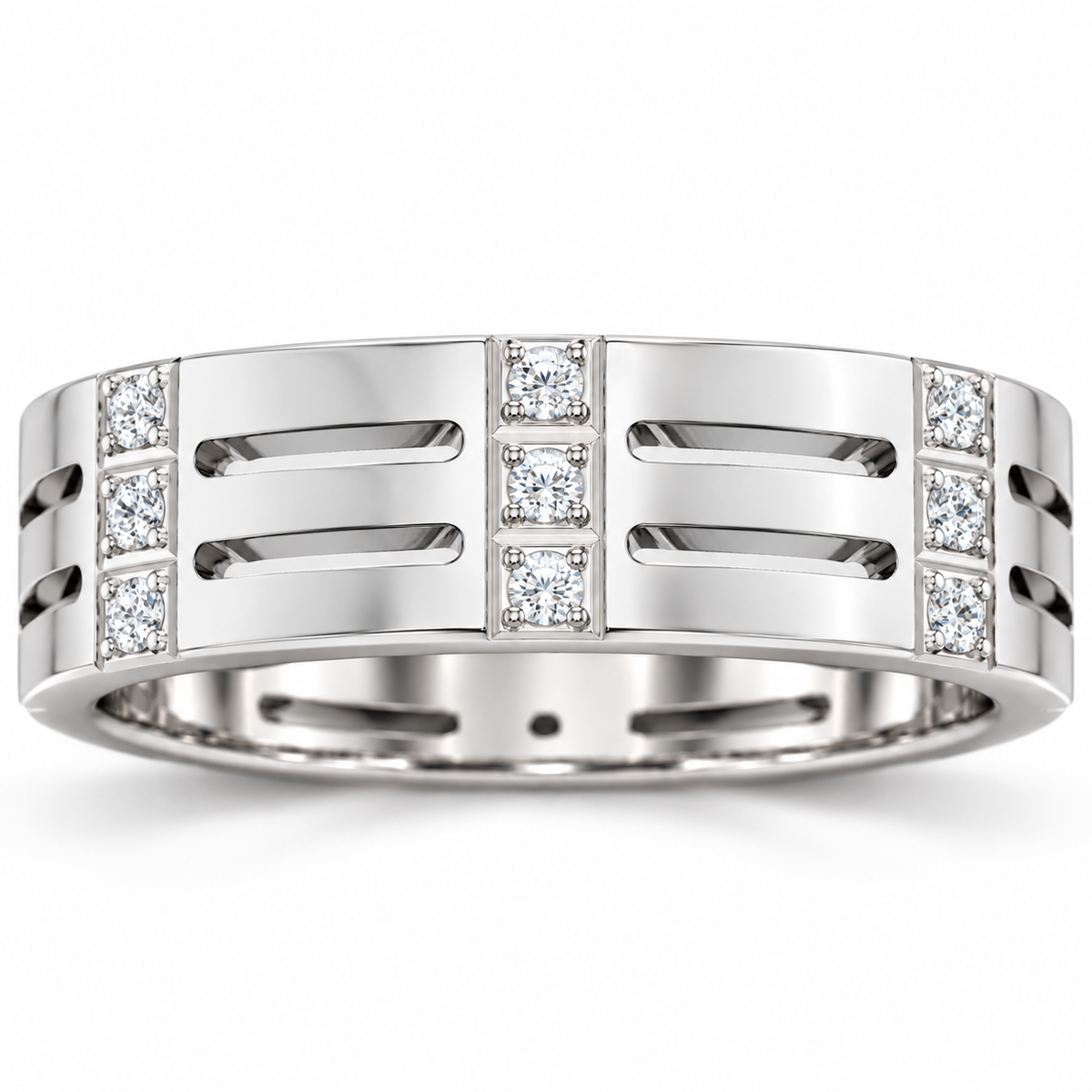 Men's Lab-Grown Diamond Patterned Eternity Band — 14K White Gold, front view