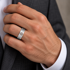 Men's Lab-Grown Diamond Patterned Eternity Band — 14K White Gold, on-hand view