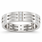 Men's Lab-Grown Diamond Patterned Eternity Band — 14K White Gold, profile view