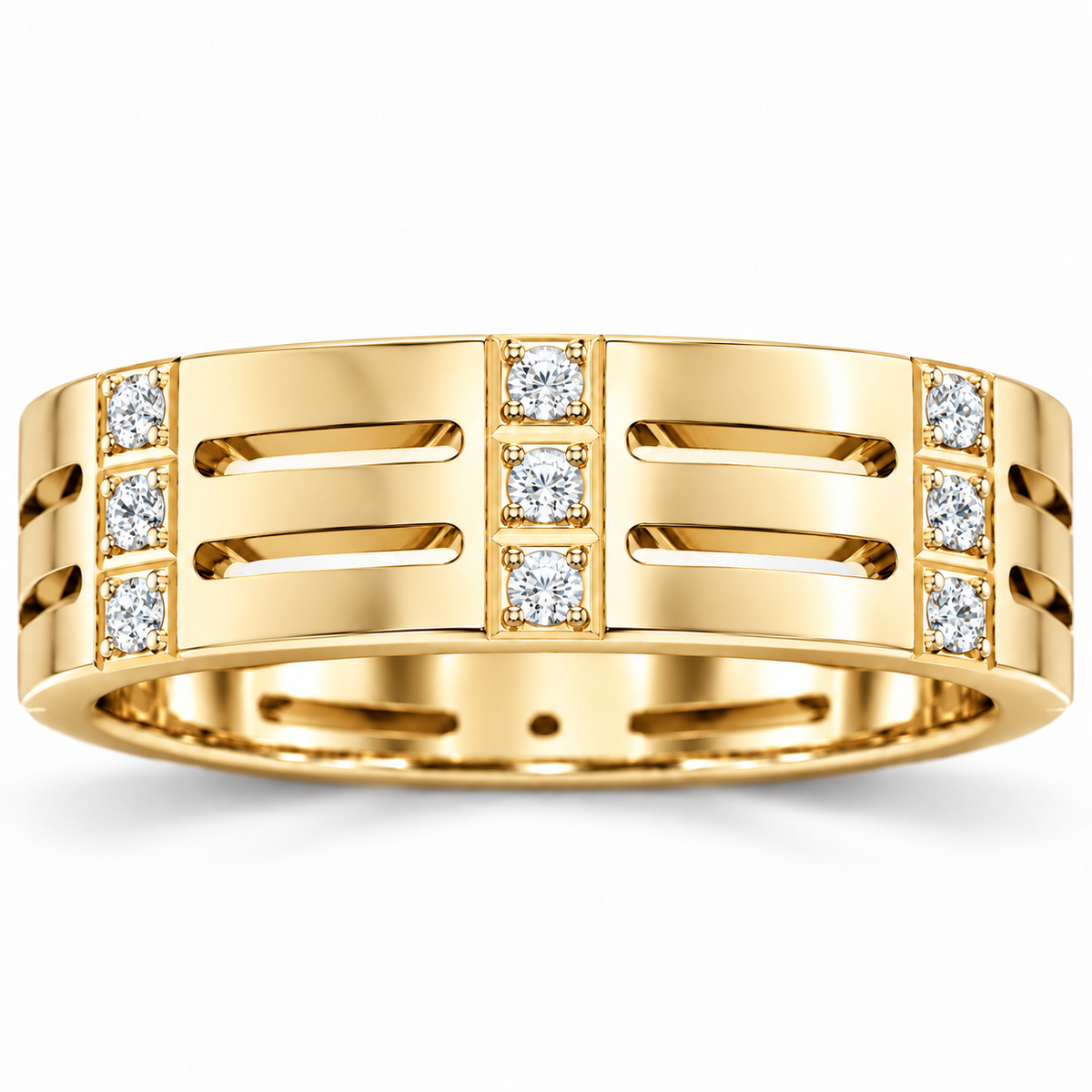 Men's Lab-Grown Diamond Patterned Eternity Band — 14K Yellow Gold, front view