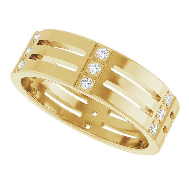 Men's Lab-Grown Diamond Patterned Eternity Band — 14K Yellow Gold, side view