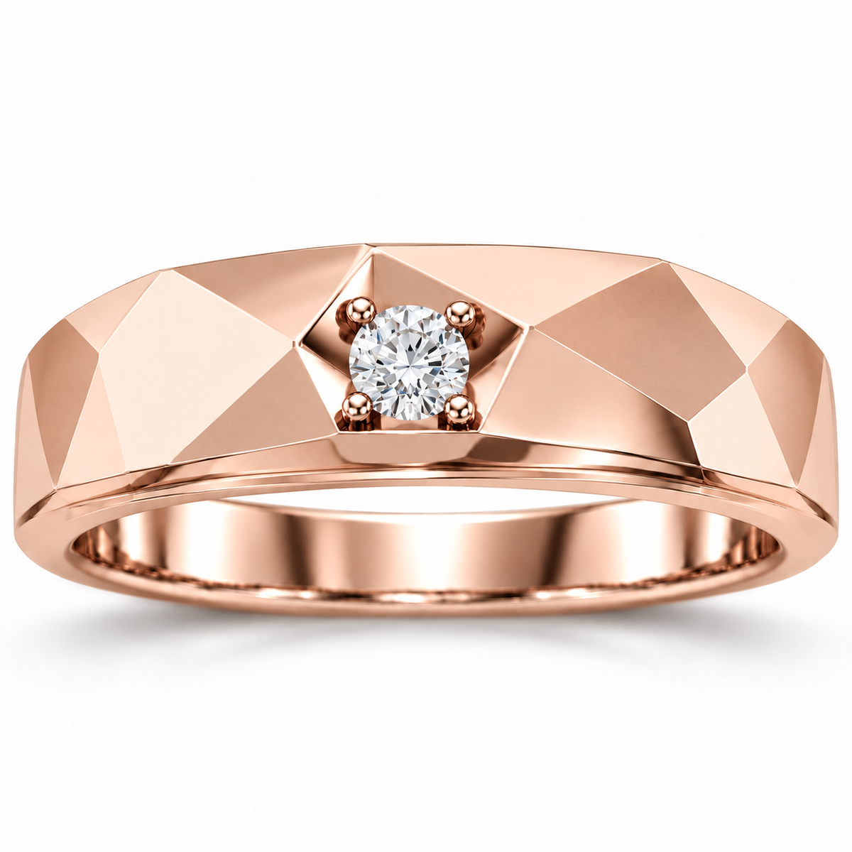 Men's 1/10 CT Lab-Grown Diamond Faceted Solitaire Band — 14K Rose Gold, front view