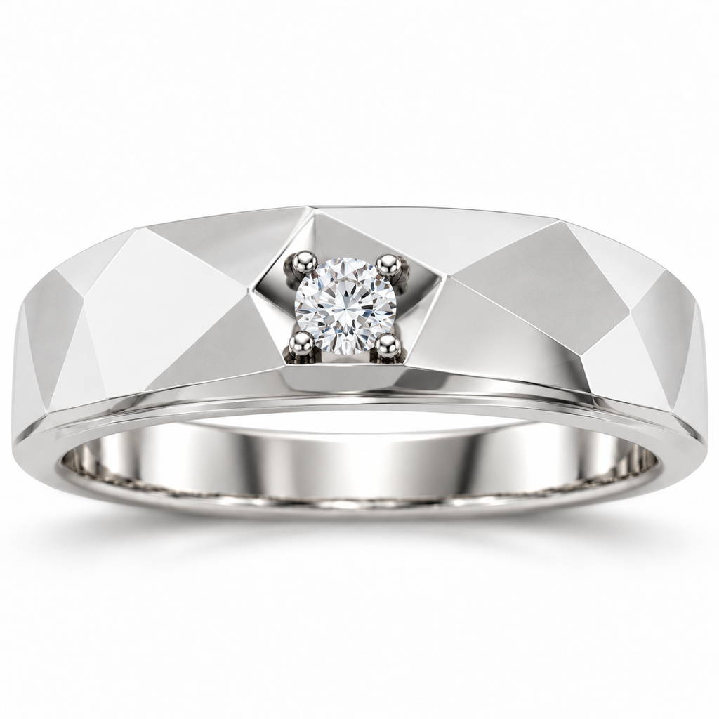 Men's 1/10 CT Lab-Grown Diamond Faceted Solitaire Band — 14K White Gold, front view