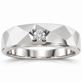 Men's 1/10 CT Lab-Grown Diamond Faceted Solitaire Band — 14K White Gold, front view