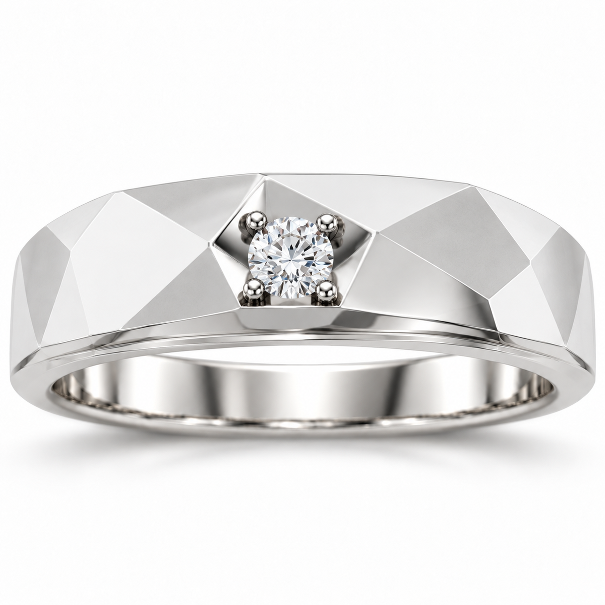 Men's 1/10 CT Lab-Grown Diamond Faceted Solitaire Band — 14K White Gold, front view